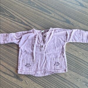 Kids Lavender Button-Up Shirt w Mushroom Embroidery